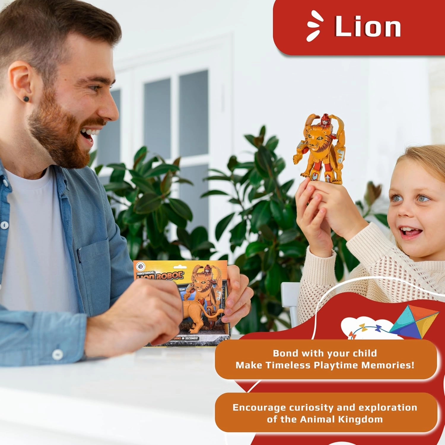 Forest & Twelfth Lion Jungle Animal Toy Transforming Action Figure Changes from Detailed Lion to Unique Robot Toy in Seconds Great Gift for Both Girls and Boys (5")
