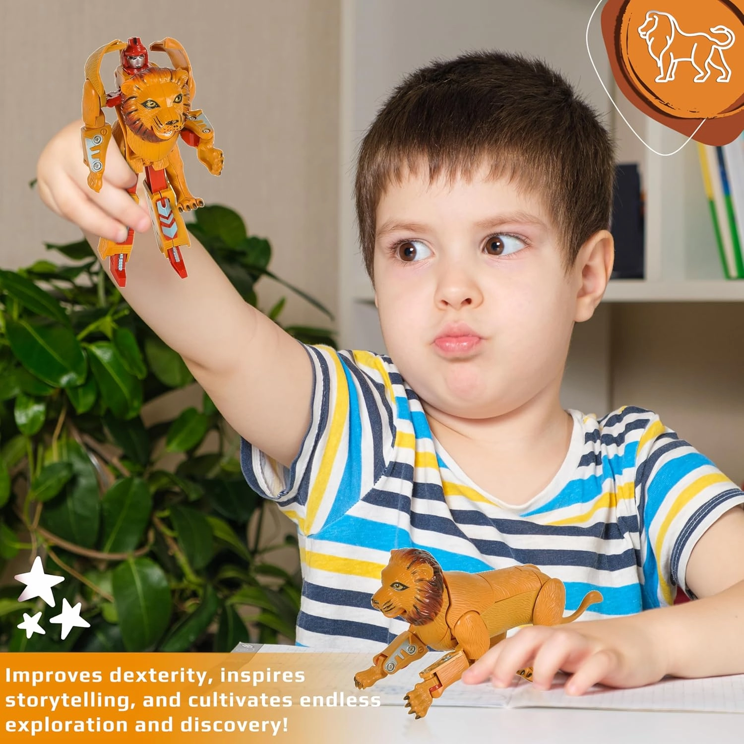 Forest & Twelfth Lion Jungle Animal Toy Transforming Action Figure Changes from Detailed Lion to Unique Robot Toy in Seconds Great Gift for Both Girls and Boys (5")