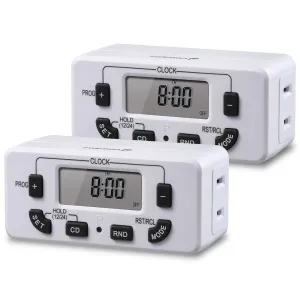 Fosmon 7 Day Digital Timers for Electrical Outlets, Indoor Plug-in Light Timers Switch Programmable, Electric Wall Plug for Grow / Reptile Light, Lamp, Appliance, Aquarium, Fish Tank - 2 Pack