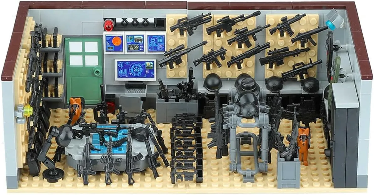 FOTN 376 pcs Swat Team Armory Building Blocks Sets, WW2 War Military Base Equipment Building Toy,STEM Battle Swat Team Toys,Contains Army Weapons Pack Gear,Suitable for Adults and Children Aged 6 