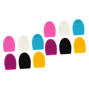 FRCOLOR 12pcs Silicone Makeup Brush Cleaning Pad Egg Shape Scrubber for Efficient Beauty Tool Mixed Color Mat for Salon Home Use Durable Reusable Design for Thorough Cleaning