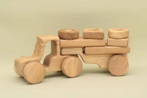 Free Shipping Natural Wooden Tractor-Constructor with Trailer, BT20 : Eco-Friendly Gift with Montessori and Waldorf Educational Influence Lotes Toys Baby Gift