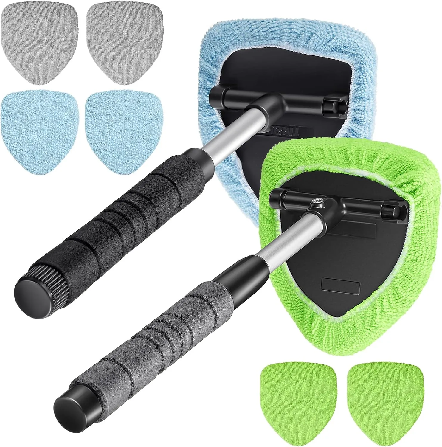 Frienda 2 Sets Windshield Cleaning Tool Car Window Cleaner with Detachable Handle, 6 Pieces Reusable Cloth Pads and 2 Pieces Spray Bottles Windshield Cleaner Tool for Car Interior(Blue Green Gray)