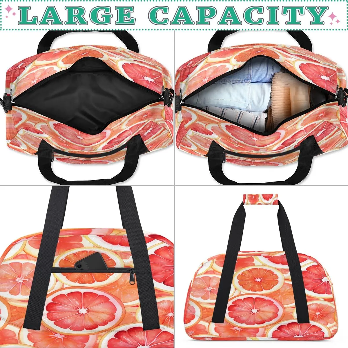 Fruit Grapefruit Kids Overnighter Duffel Bags for Boys, Carry-On Size Sports Gym Bag with Front Zipper Pocket for School Practice or Overnight Travel Weekender Sleepover Tote Bag