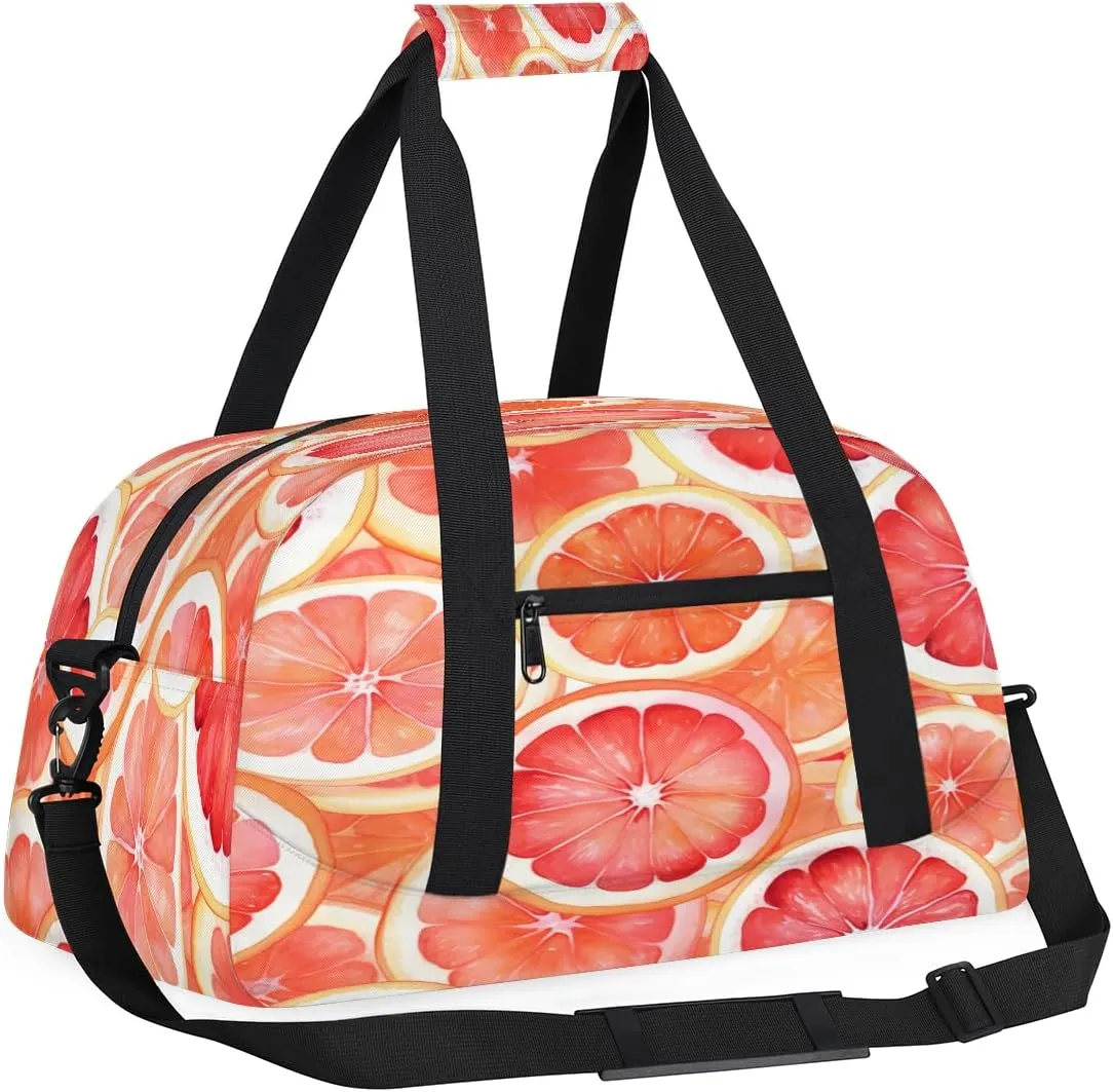 Fruit Grapefruit Kids Overnighter Duffel Bags for Boys, Carry-On Size Sports Gym Bag with Front Zipper Pocket for School Practice or Overnight Travel Weekender Sleepover Tote Bag