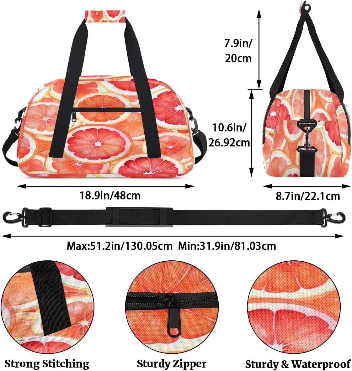 Fruit Grapefruit Kids Overnighter Duffel Bags for Boys, Carry-On Size Sports Gym Bag with Front Zipper Pocket for School Practice or Overnight Travel Weekender Sleepover Tote Bag