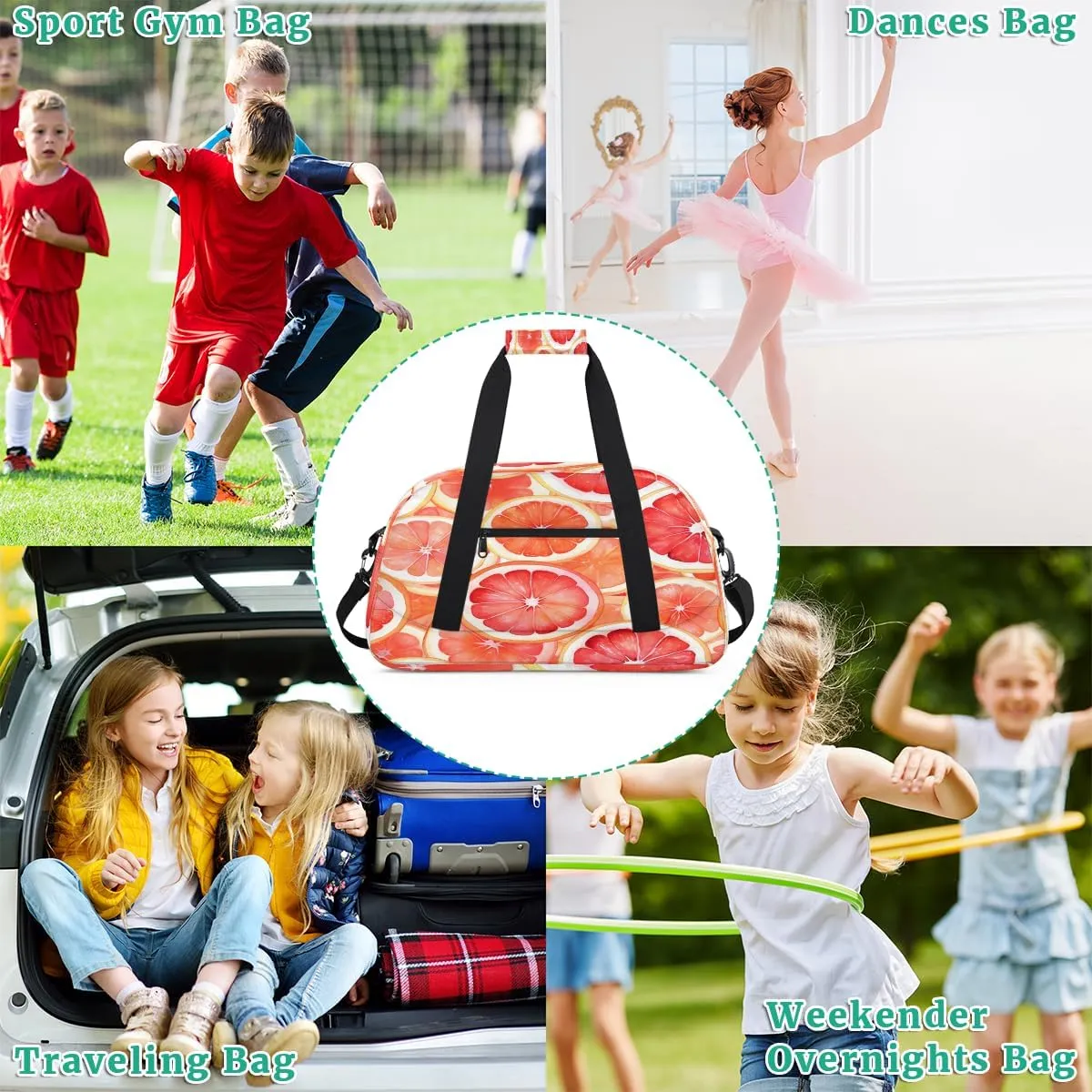 Fruit Grapefruit Kids Overnighter Duffel Bags for Boys, Carry-On Size Sports Gym Bag with Front Zipper Pocket for School Practice or Overnight Travel Weekender Sleepover Tote Bag