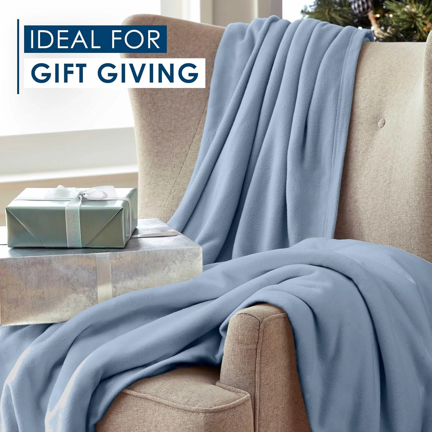 Full/Queen Size Fleece Blanket | Comfy Supersoft Fleece Blanket Full Size – All-Season Light Weight Throw Blanket | Luxuriously Soft | Throw Blanket for Couch and Sofa | Machine Wash | Blue