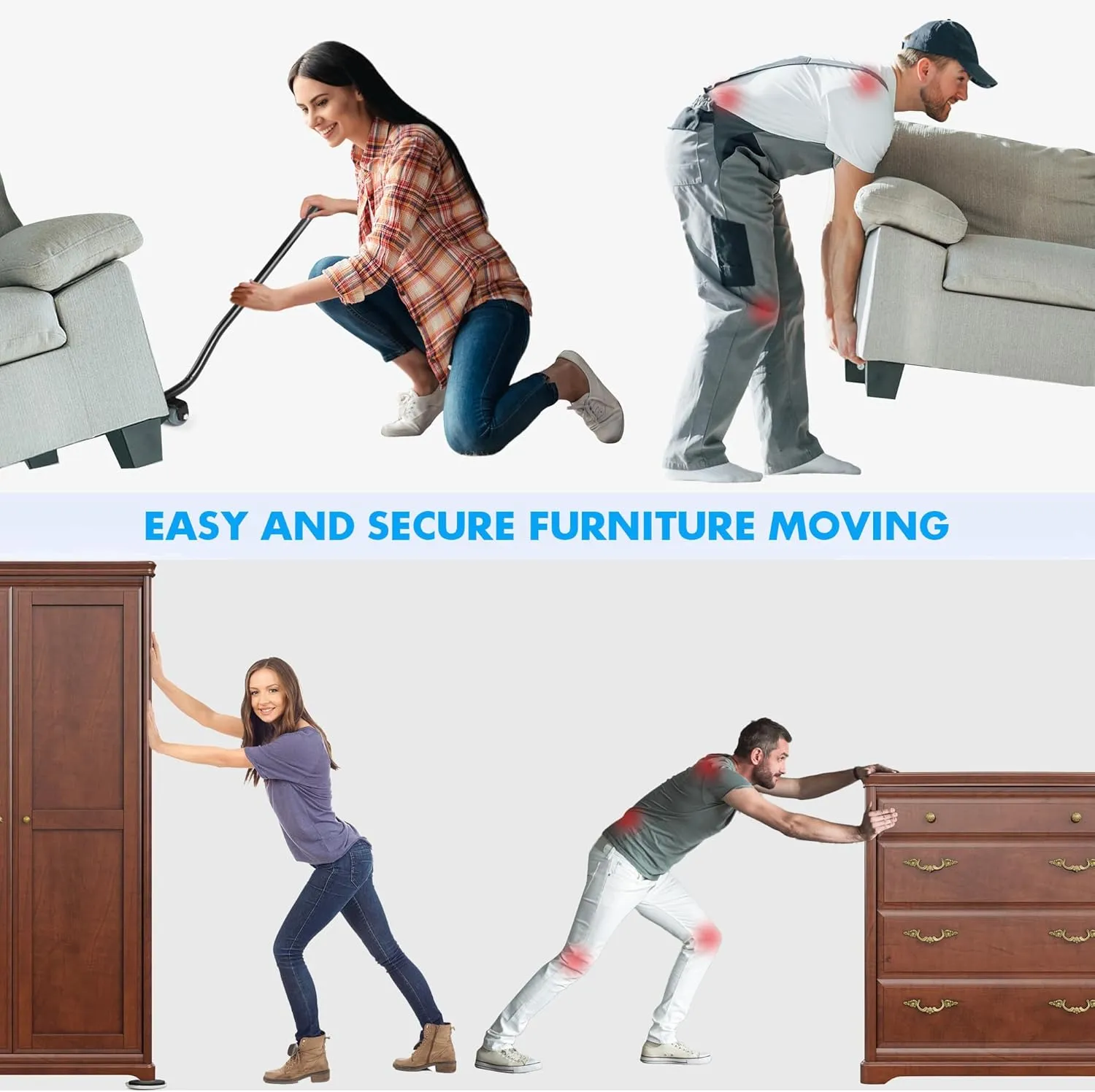 Furniture Lifter Tool   8-Pack of 3.5" Sliders, Save 80% Effort, Safely and Easily, The Lift and Glide Tool Set for Heavy Furniture and Appliances, Reusable Moving Pads, Floor Protectors for Carpet