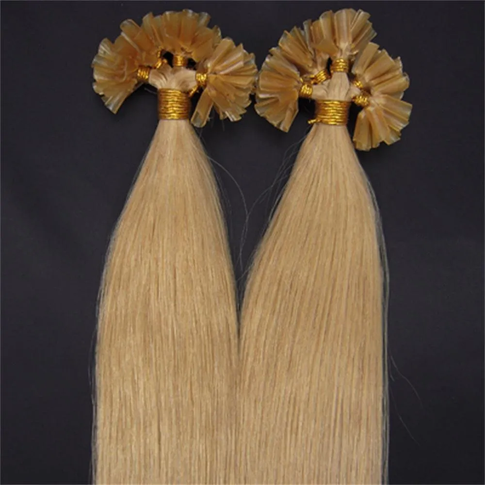 Fushion Keratin Pre Bonded U Nail Tip Remy Human Hair Extensions 100S (20''0.5g/s, #24 Medium Blonde)