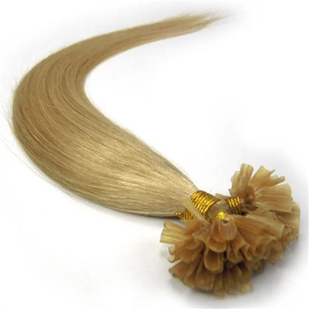 Fushion Keratin Pre Bonded U Nail Tip Remy Human Hair Extensions 100S (20''0.5g/s, #24 Medium Blonde)