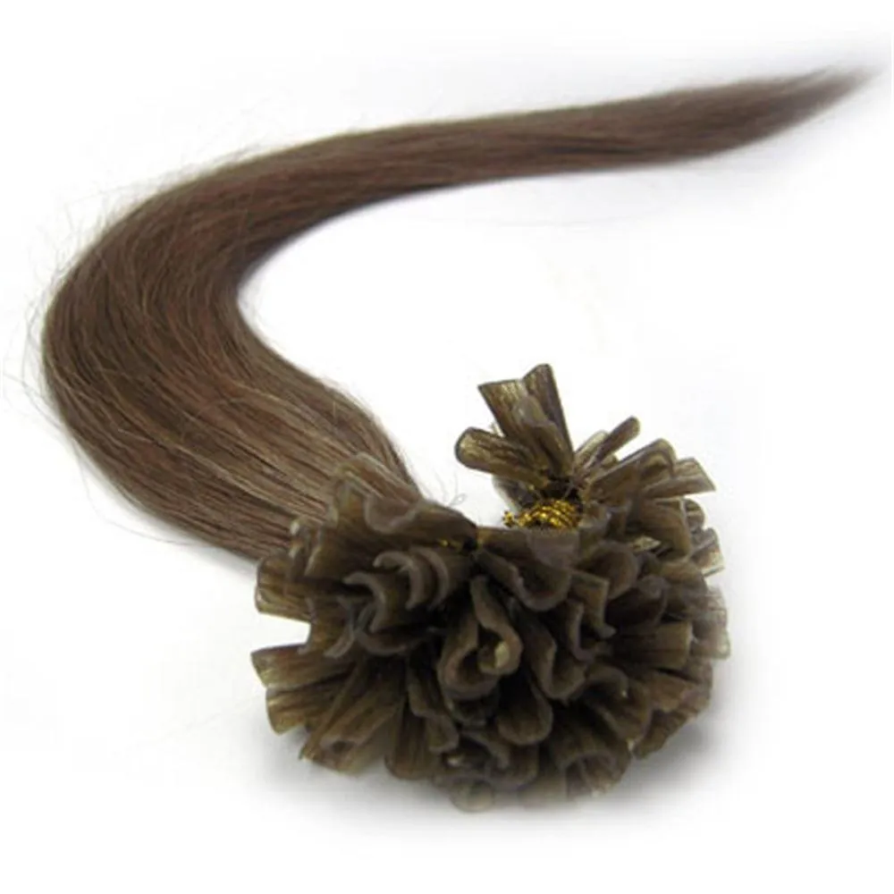 Fushion Keratin Pre Bonded U Nail Tip Remy Human Hair Extensions 100S (20''0.5g/s, #8 Chestnut Brown)