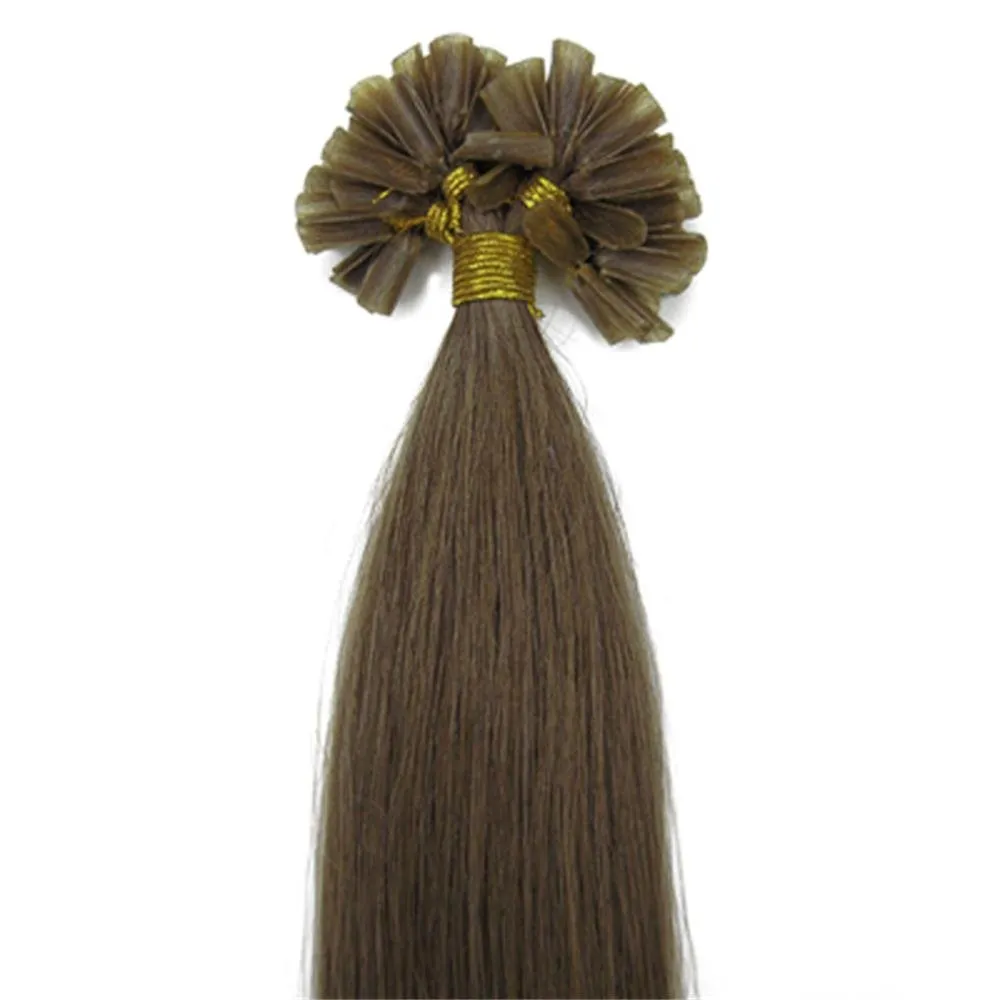 Fushion Keratin Pre Bonded U Nail Tip Remy Human Hair Extensions 100S (20''0.5g/s, #8 Chestnut Brown)