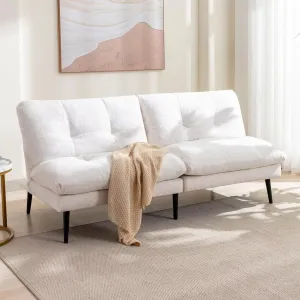 Futon Sofa Bed, Convertible Sleeper Futon Couch Adjustable Backrest Loveseat Small Couch Bed Splitback Modern Sofa for Apartment, Living Room, Bedroom, Office, Beige