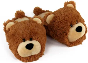 Fuzzy Bear Slippers for Women and Men - Fluffy Plush Teddy Bear Slippers for Adults