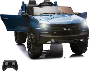 GAOMON 24V Kids Electric Vehicle Baby Car Licensed Chevrolet Silverado 2 Seater Ride On Toy with Remote, LED Lights, MP3, Bluetooth for Boys and Girls,Blue