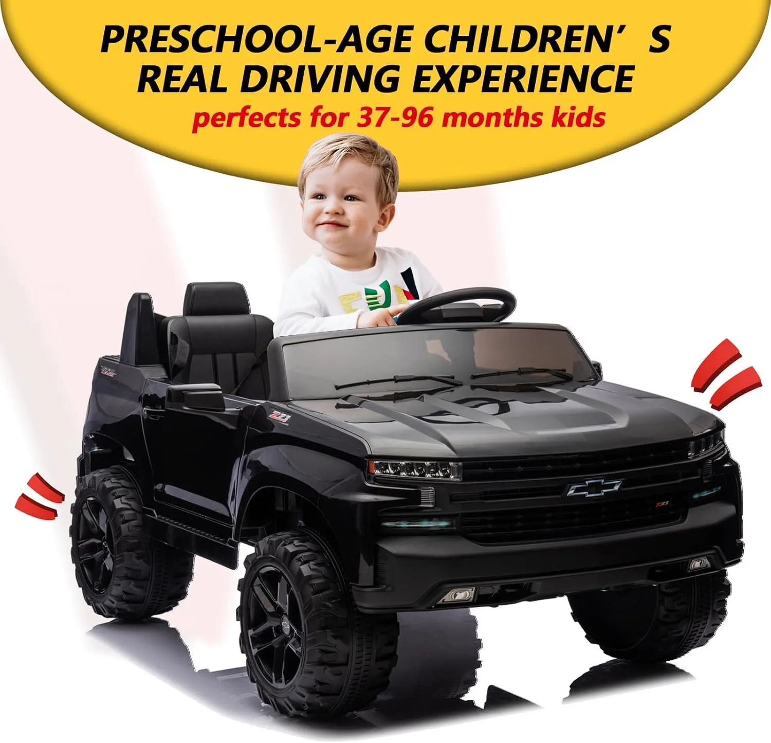 GAOMON 24V Kids Electric Vehicle Baby Car Licensed Chevrolet Silverado 2 Seater Ride On Toy with Remote, LED Lights, MP3, Bluetooth for Boys and Girls,Blue