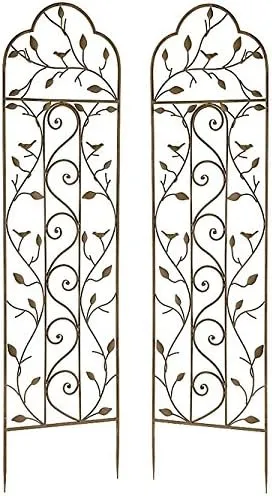 Gardman Aged Bronze Nature Trellis Set – 58” H, Set of 2 Decorative Garden Trellises with Leaf, Twig & Bird Design – Metal Trellis for Climbing Plants & Vines, Outdoor Plant Support