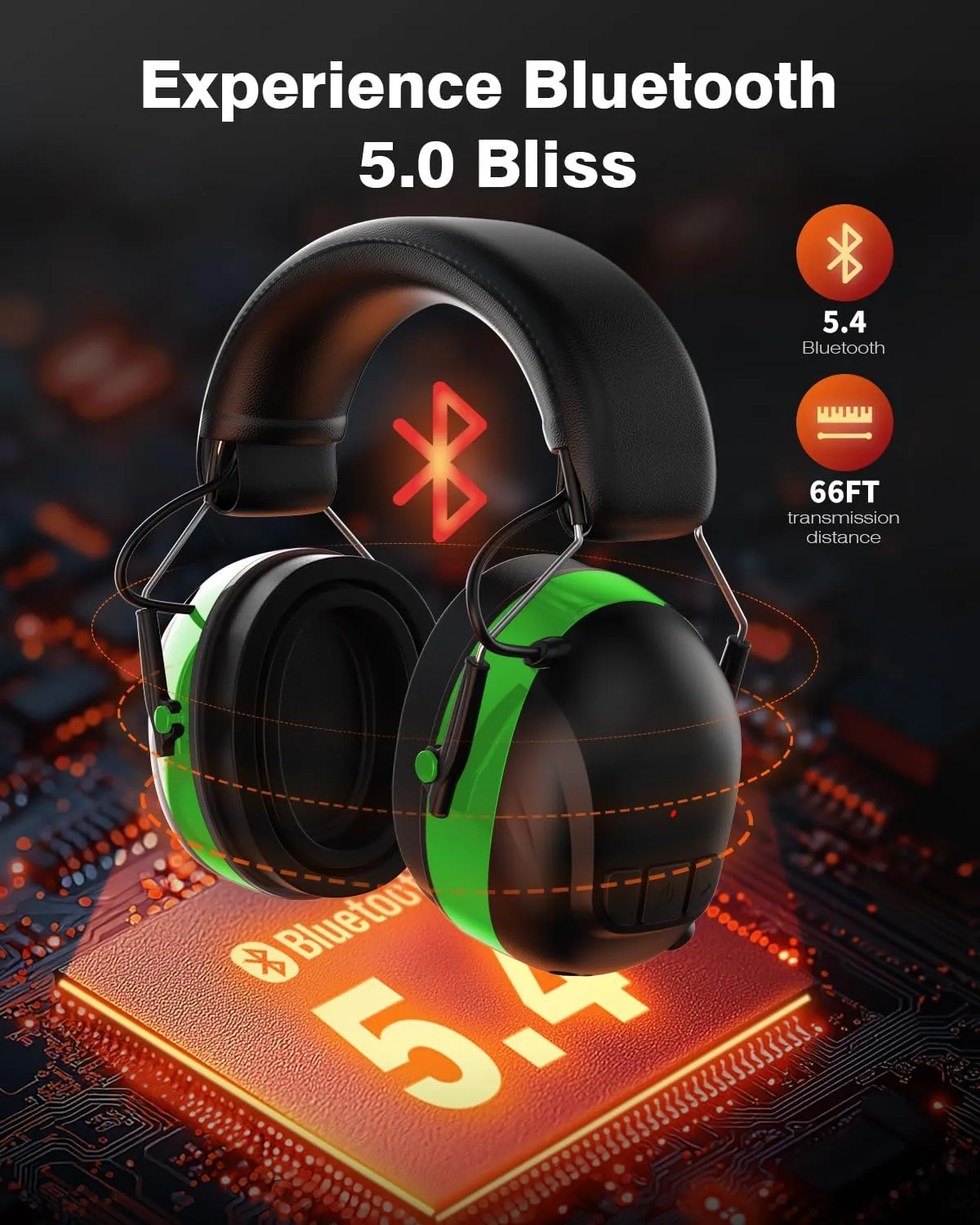 Gel Cushions Ear Muffs, Bluetooth 5.4 Hearing Protection Headphones with 1200mAh Battery, 120H Working Time, 30dB SNR, Larger Buttons for Easy Operation, Superior Stereo Sound Quality