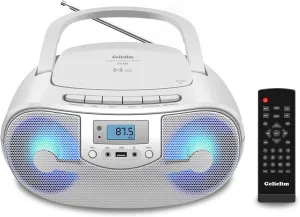 Gelielim CD Player Boombox, FM Radio with Bluetooth, Remote Control, Portable CD Players for Home with Headphone, Mic Jack, Disco Light Support CD-R/RW/MP3, USB, Presents for Elder