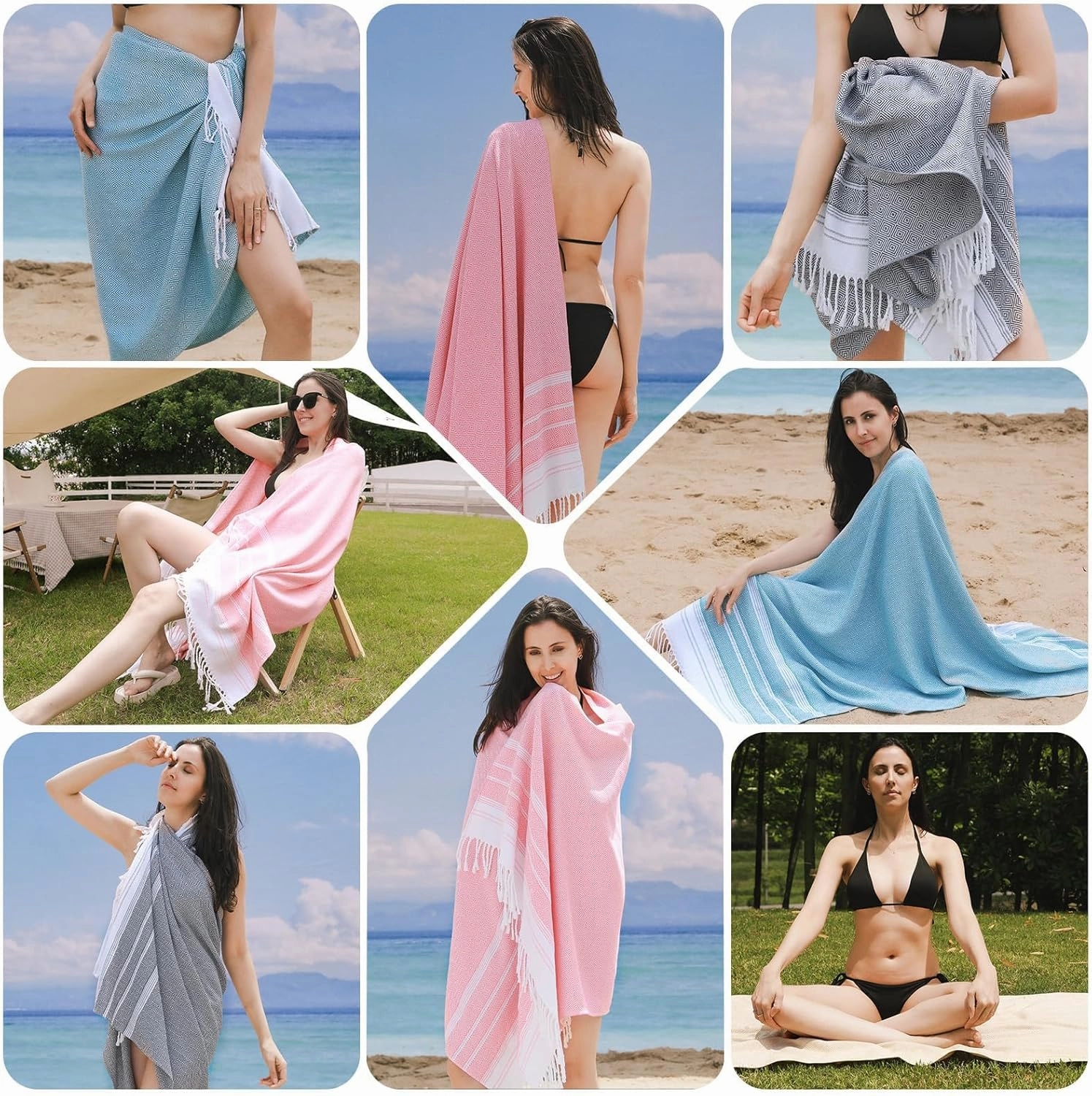 Genovega 6 Packs Oversized Turkish Beach Towels Set Bulk 74"x38" Extra Large Sand Free Quick Dry Swim Bath Camping Pool Towel Travel Blanket Adult Essentials Cruise Accessories Vacation Stuff