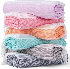 Genovega 6 Packs Oversized Turkish Beach Towels Set Bulk 74"x38" Extra Large Sand Free Quick Dry Swim Bath Camping Pool Towel Travel Blanket Adult Essentials Cruise Accessories Vacation Stuff