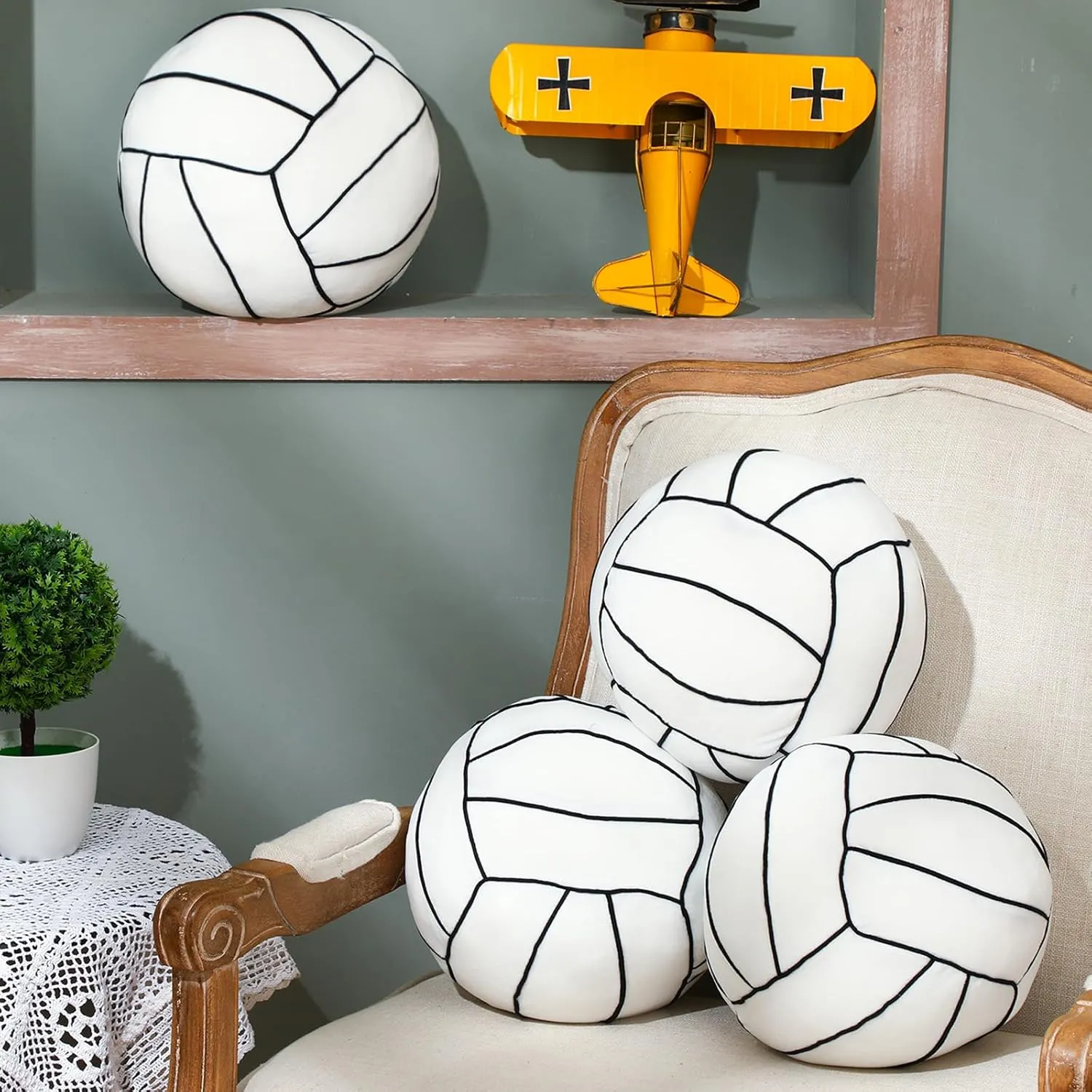Gerrii 4 Pcs Volleyball Pillow 3D Sport Ball Pillow Fluffy Plush Stuffed Cushion Volleyball Sport Theme Party Favor Plush Soft Cushion Toy Gift for Ball Enthusiast Kid Child Boy Adult Room Decor