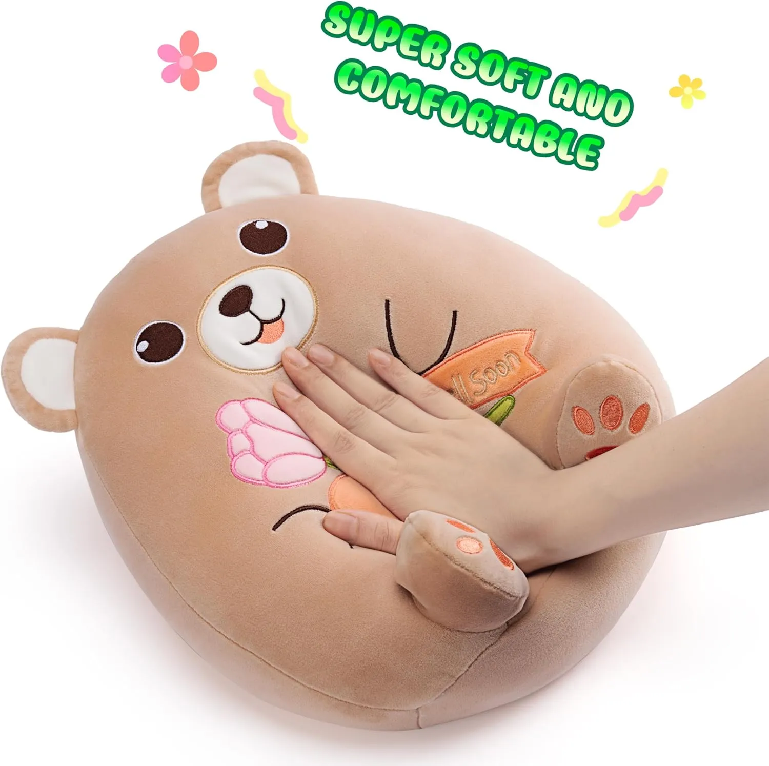 Get Well Soon Teddy Bear Plush Pillow,12" Soft Huggable Stuffed Animal Toy,Patient Feeling Better Gifts for Children, Girls, and Women