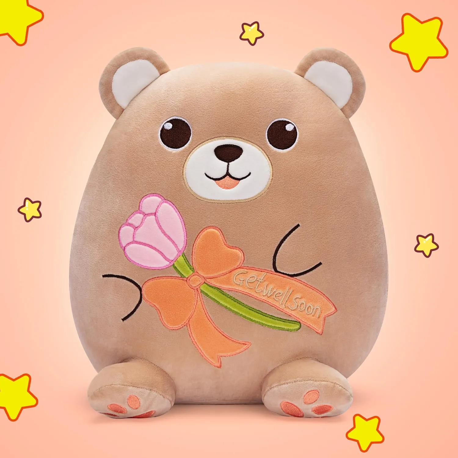 Get Well Soon Teddy Bear Plush Pillow,12" Soft Huggable Stuffed Animal Toy,Patient Feeling Better Gifts for Children, Girls, and Women