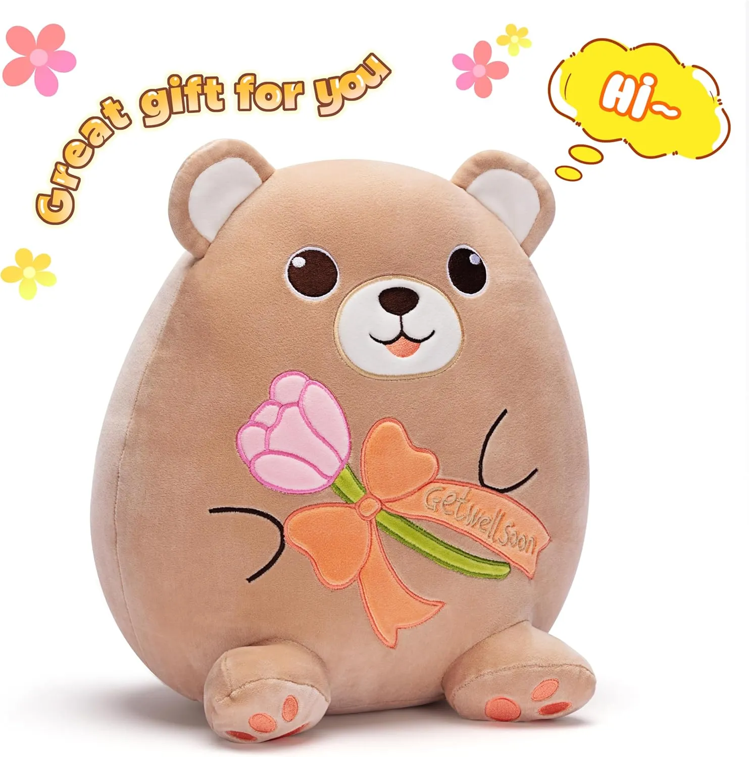 Get Well Soon Teddy Bear Plush Pillow,12" Soft Huggable Stuffed Animal Toy,Patient Feeling Better Gifts for Children, Girls, and Women