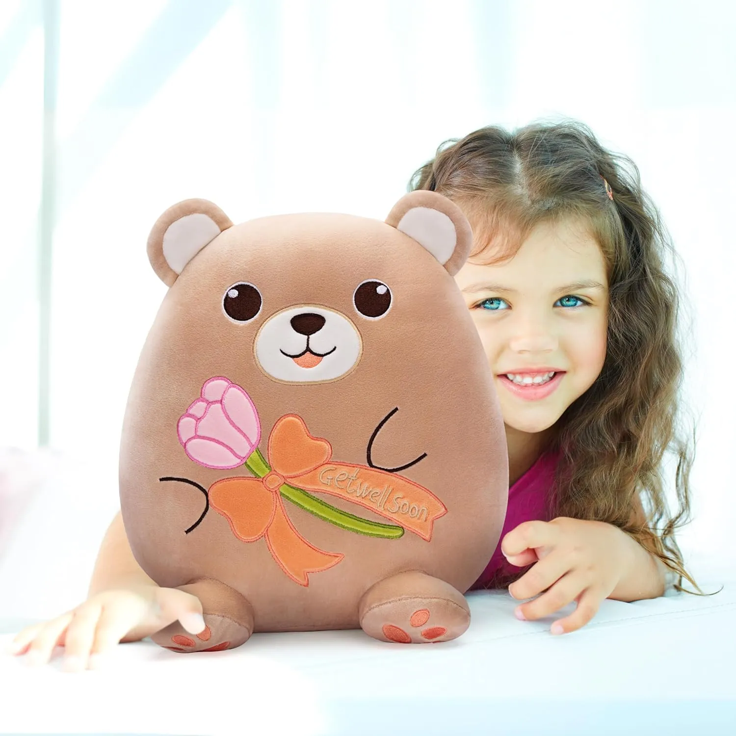 Get Well Soon Teddy Bear Plush Pillow,12" Soft Huggable Stuffed Animal Toy,Patient Feeling Better Gifts for Children, Girls, and Women