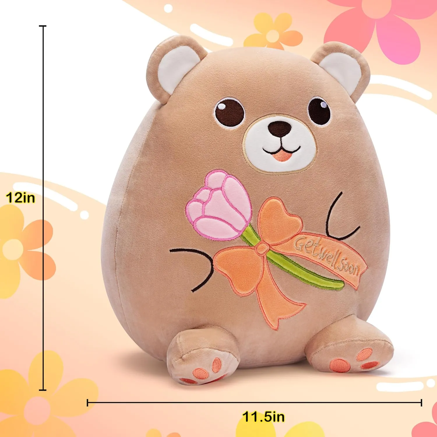 Get Well Soon Teddy Bear Plush Pillow,12" Soft Huggable Stuffed Animal Toy,Patient Feeling Better Gifts for Children, Girls, and Women
