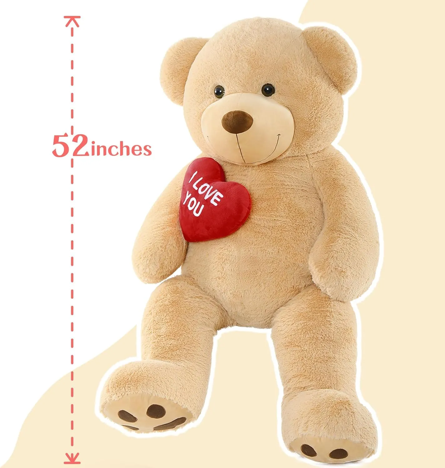 Giant Teddy Bear 52" Stuffed Animal, Big Teddy Bear with Heart, Large Brown Stuffed Bear Plush Toys for Kids, I Love You Valentines Bear Gift for Girlfriend Wedding