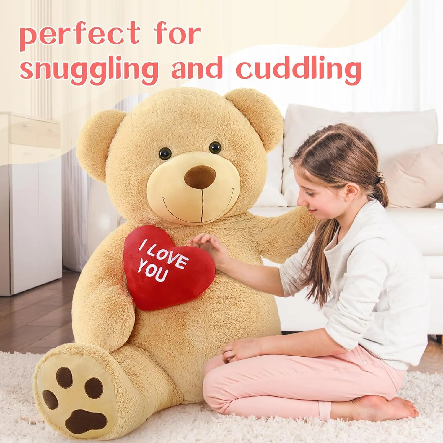 Giant Teddy Bear 52" Stuffed Animal, Big Teddy Bear with Heart, Large Brown Stuffed Bear Plush Toys for Kids, I Love You Valentines Bear Gift for Girlfriend Wedding