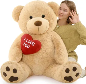 Giant Teddy Bear 52" Stuffed Animal, Big Teddy Bear with Heart, Large Brown Stuffed Bear Plush Toys for Kids, I Love You Valentines Bear Gift for Girlfriend Wedding