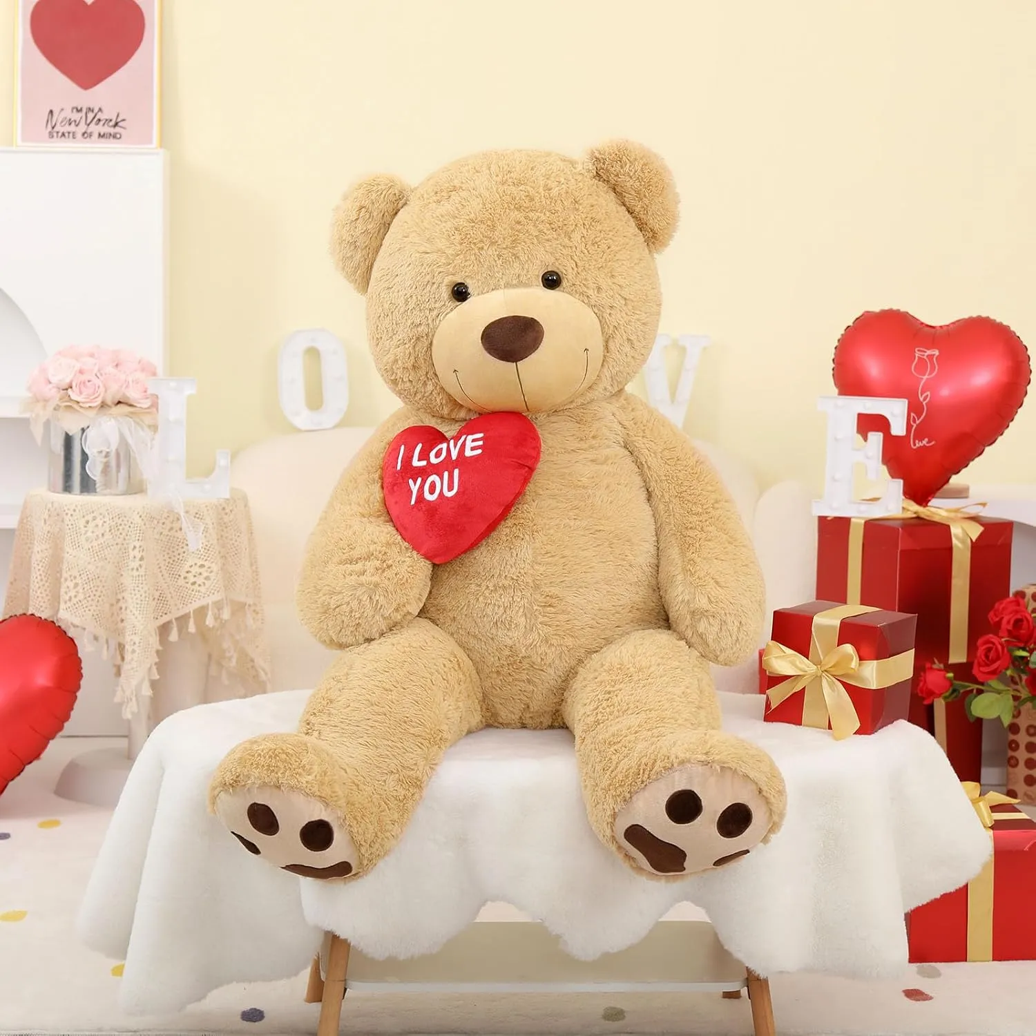 Giant Teddy Bear 52" Stuffed Animal, Big Teddy Bear with Heart, Large Brown Stuffed Bear Plush Toys for Kids, I Love You Valentines Bear Gift for Girlfriend Wedding