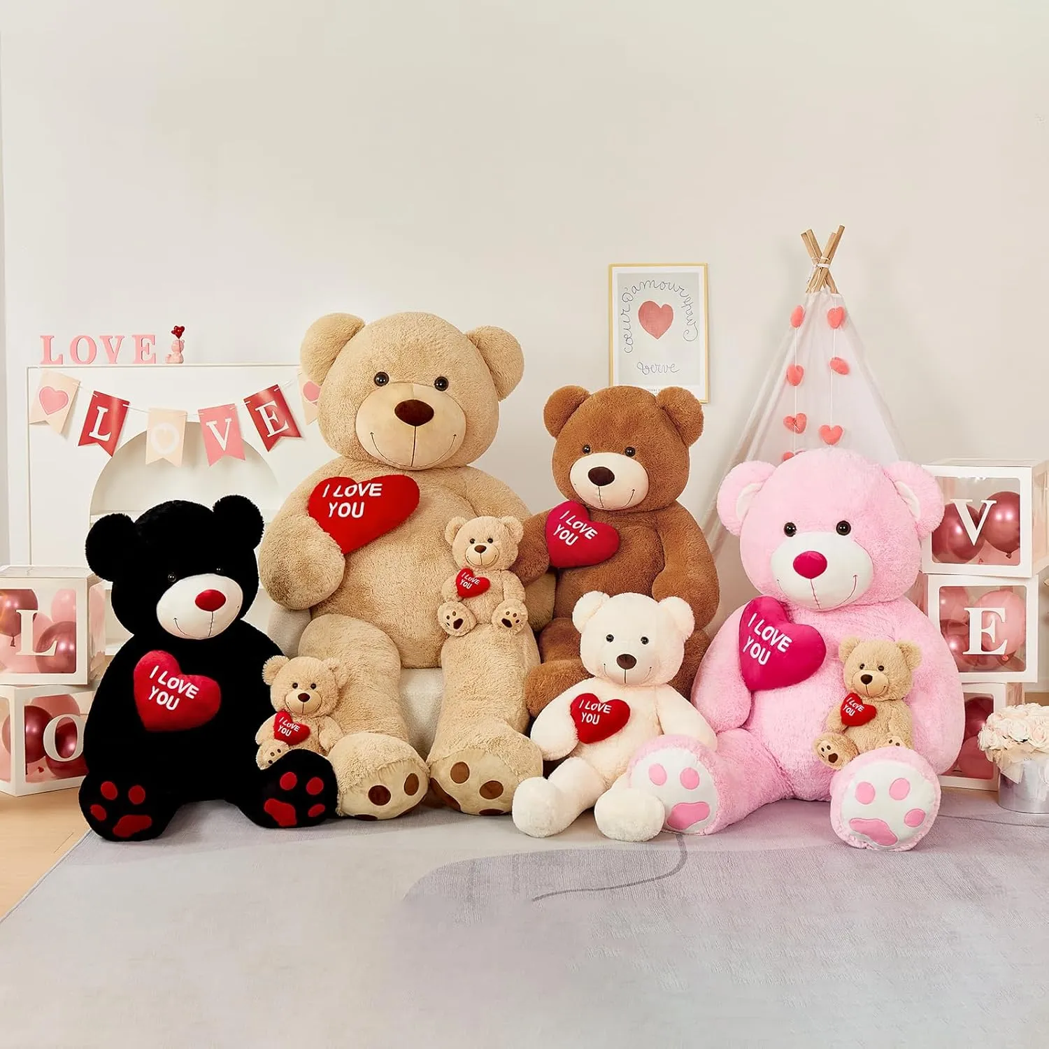 Giant Teddy Bear 52" Stuffed Animal, Big Teddy Bear with Heart, Large Brown Stuffed Bear Plush Toys for Kids, I Love You Valentines Bear Gift for Girlfriend Wedding