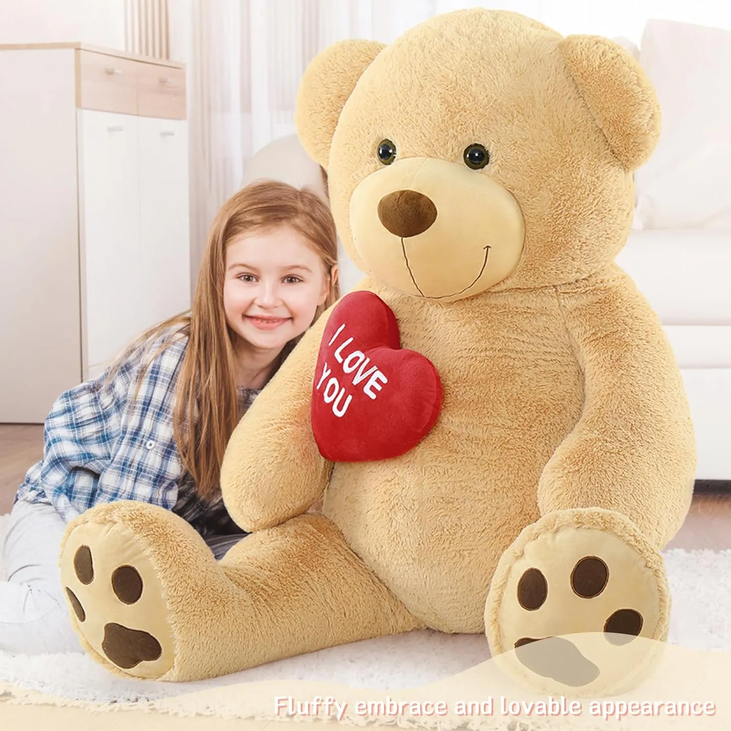 Giant Teddy Bear 52" Stuffed Animal, Big Teddy Bear with Heart, Large Brown Stuffed Bear Plush Toys for Kids, I Love You Valentines Bear Gift for Girlfriend Wedding