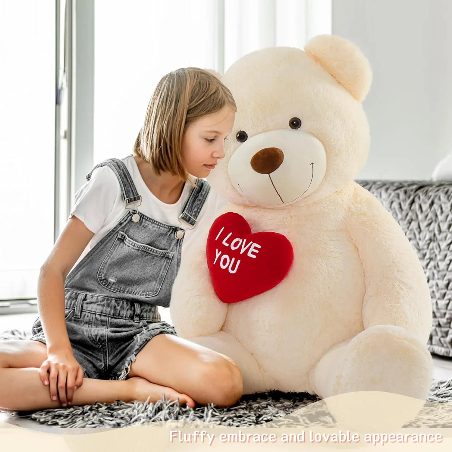 Giant Teddy Bear - Big Heart Teddy Plush Toy, 52" - Perfect for Kid's Christmas, Birthday, Valentine's, Wedding