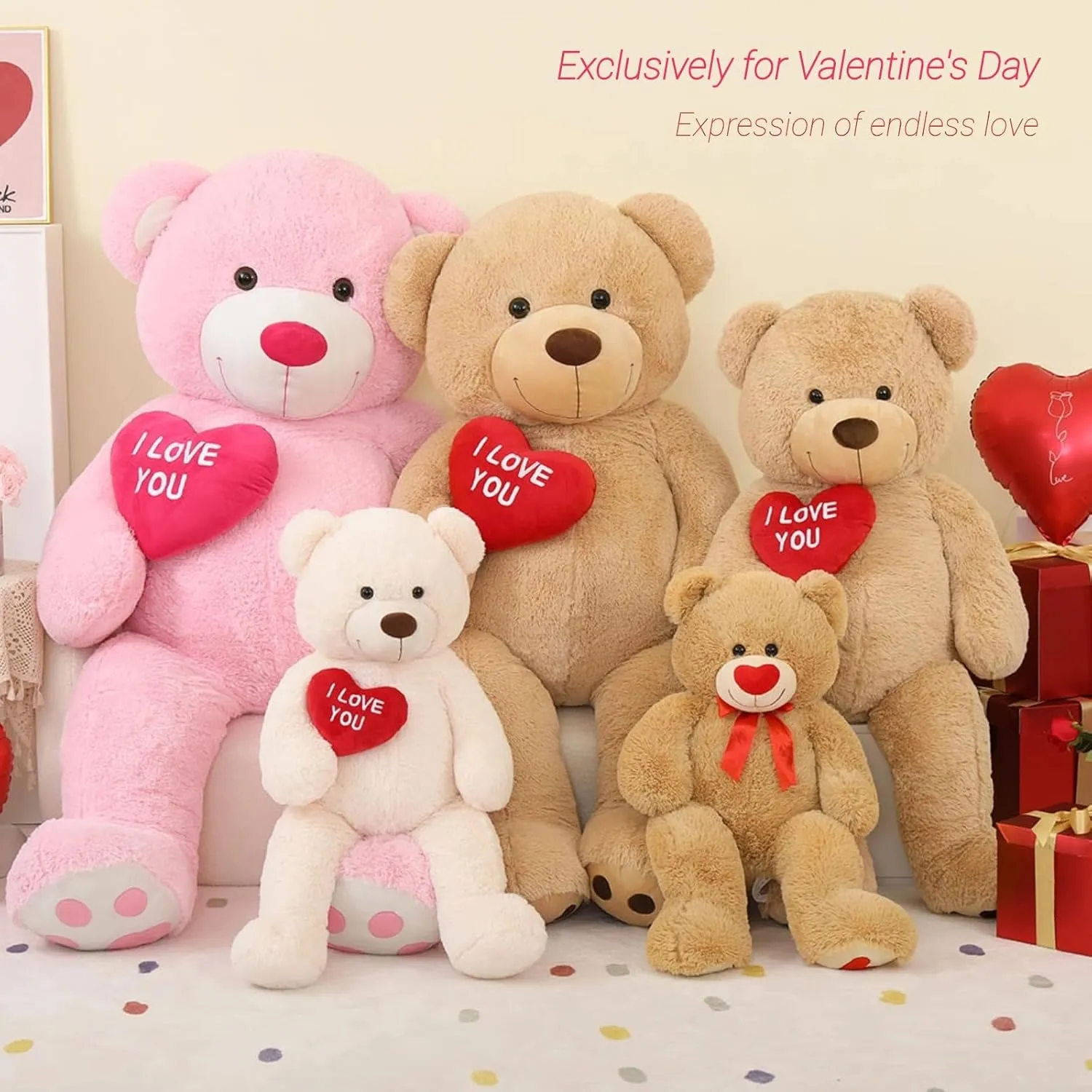 Giant Teddy Bear - Big Heart Teddy Plush Toy, 52" - Perfect for Kid's Christmas, Birthday, Valentine's, Wedding