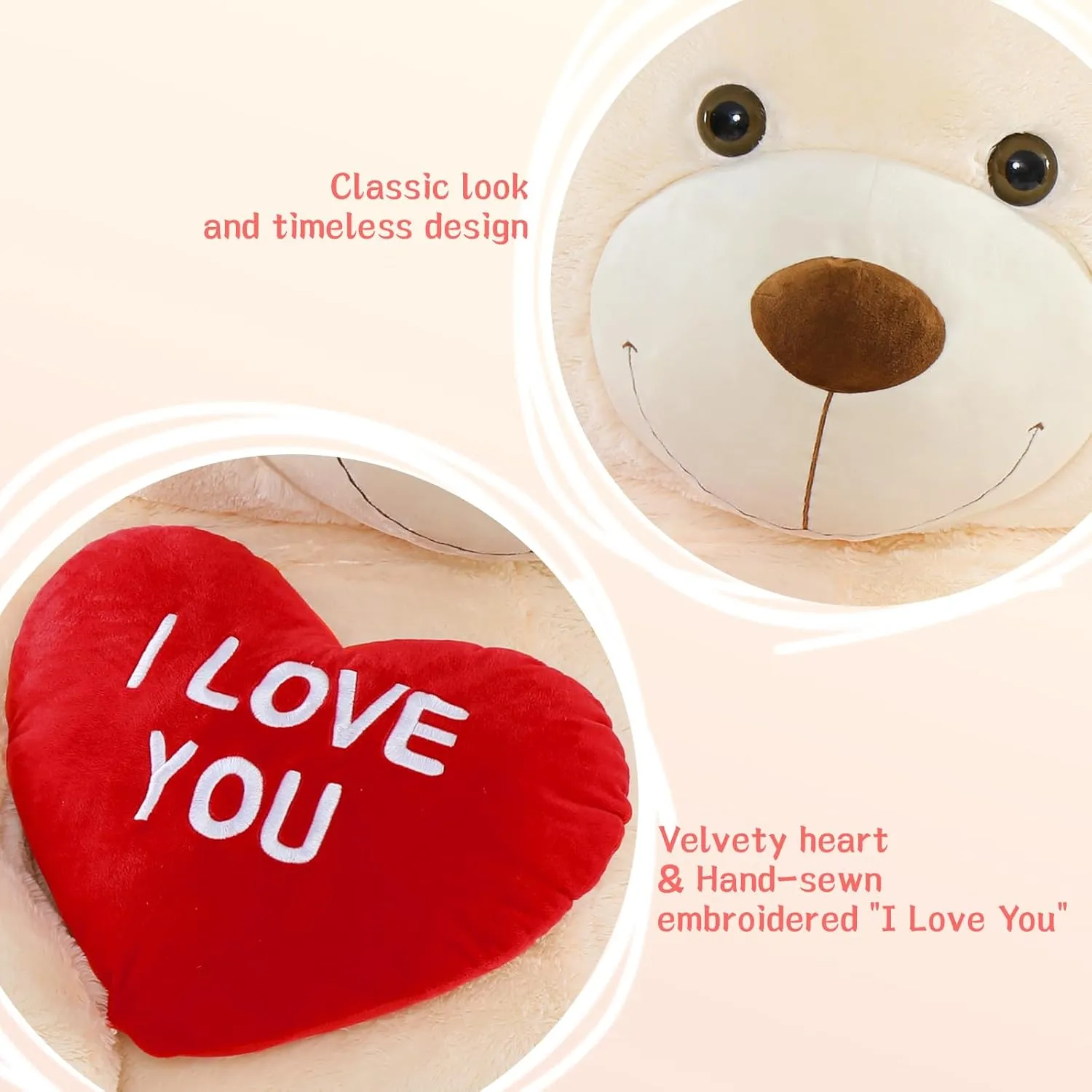 Giant Teddy Bear - Big Heart Teddy Plush Toy, 52" - Perfect for Kid's Christmas, Birthday, Valentine's, Wedding
