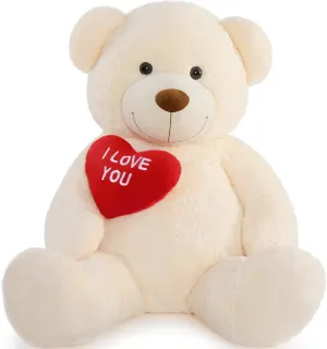 Giant Teddy Bear - Big Heart Teddy Plush Toy, 52" - Perfect for Kid's Christmas, Birthday, Valentine's, Wedding