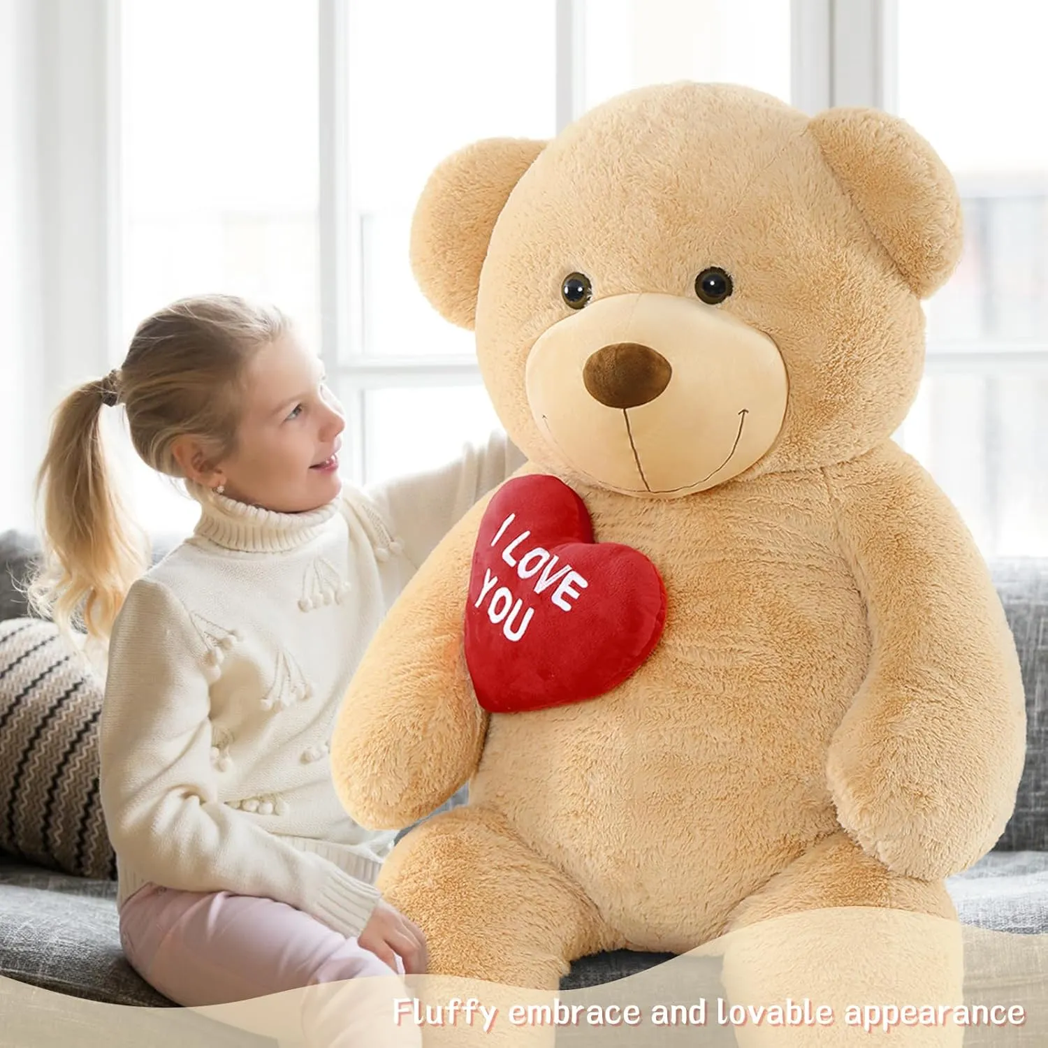 Giant Teddy Bear Stuffed Animal 5Ft, Big Teddy Bear with Heart, Large Brown Stuffed Bear Plush Toys for Kids, I Love You Bear Gift for Girlfriend Wedding