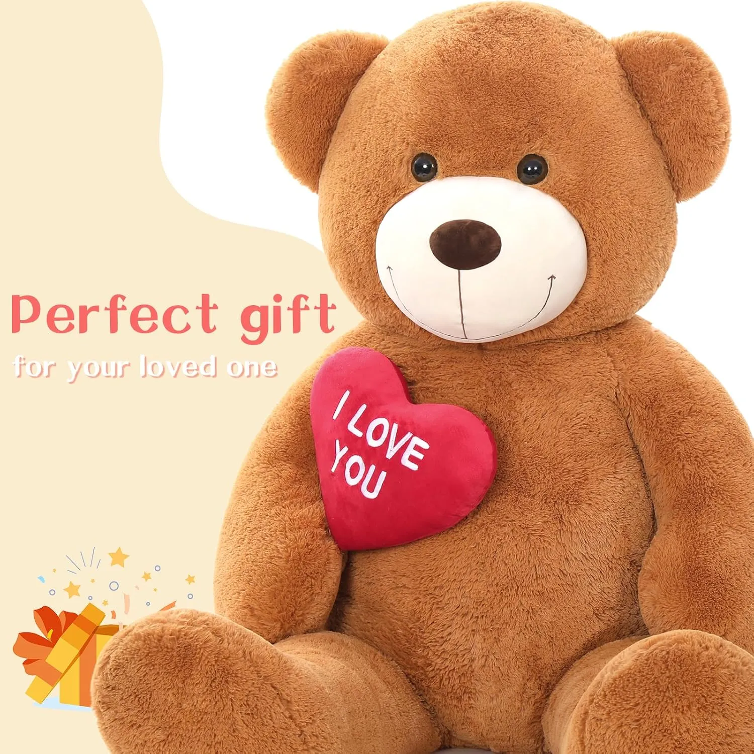Giant Teddy Bear Stuffed Animal 5Ft, Big Teddy Bear with Heart, Large Brown Stuffed Bear Plush Toys for Kids, I Love You Bear Gift for Girlfriend Wedding