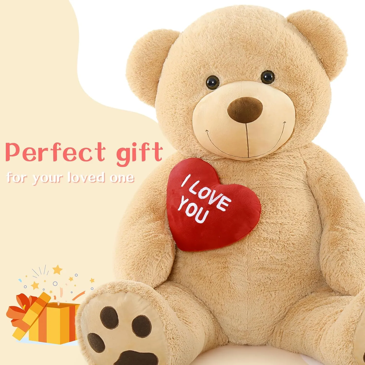 Giant Teddy Bear Stuffed Animal 5Ft, Big Teddy Bear with Heart, Large Brown Stuffed Bear Plush Toys for Kids, I Love You Bear Gift for Girlfriend Wedding