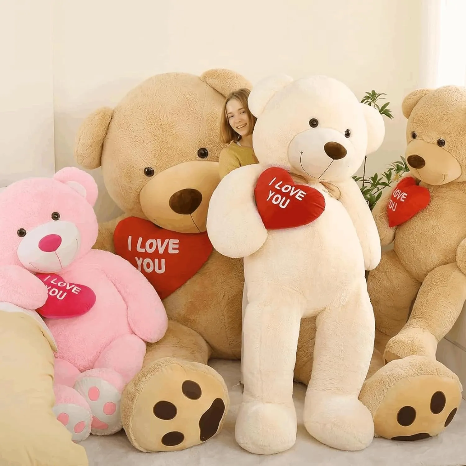 Giant Teddy Bear Stuffed Animal 5Ft, Big Teddy Bear with Heart, Large Brown Stuffed Bear Plush Toys for Kids, I Love You Bear Gift for Girlfriend Wedding
