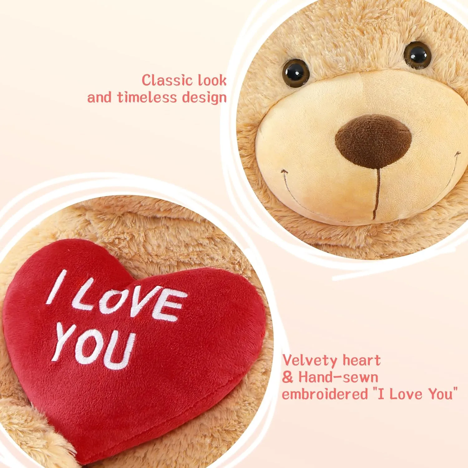 Giant Teddy Bear Stuffed Animal 5Ft, Big Teddy Bear with Heart, Large Brown Stuffed Bear Plush Toys for Kids, I Love You Bear Gift for Girlfriend Wedding