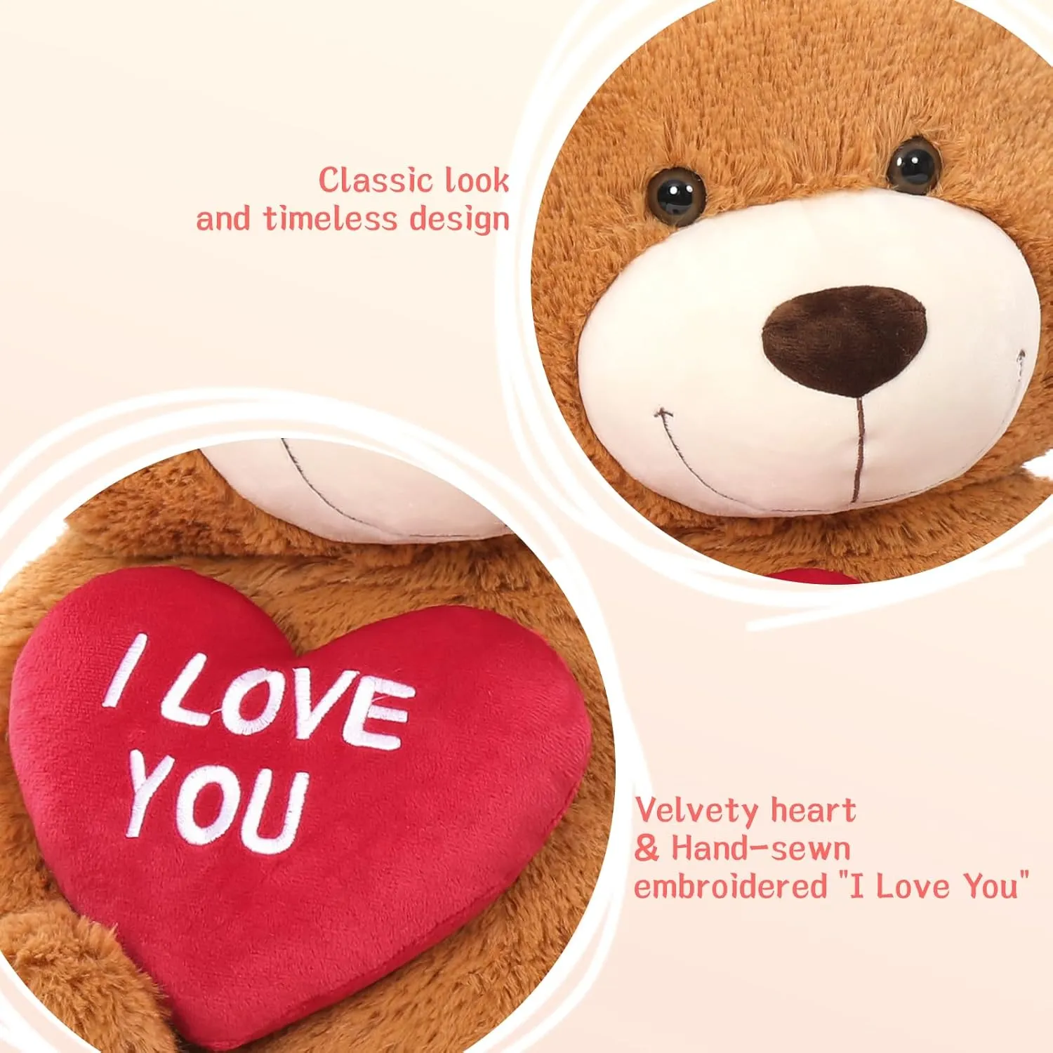 Giant Teddy Bear Stuffed Animal 5Ft, Big Teddy Bear with Heart, Large Brown Stuffed Bear Plush Toys for Kids, I Love You Bear Gift for Girlfriend Wedding