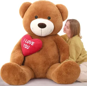 Giant Teddy Bear Stuffed Animal 5Ft, Big Teddy Bear with Heart, Large Brown Stuffed Bear Plush Toys for Kids, I Love You Bear Gift for Girlfriend Wedding