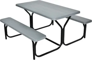 Giantex Picnic Table Bench Set Outdoor Camping All Weather Metal Base Wood-Like Texture Backyard Poolside Dining Party Garden Patio Lawn Deck Furniture Large Camping Picnic Tables for Adult (Gray)